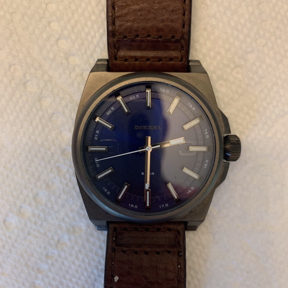 Diesel DZ1612 Mens Blue and Brown Leather Strap Wa